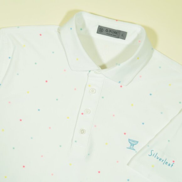 G Fore Silverleaf Golf Polo Shirt Mens XL Tech Pique White Mini Star - Picture 1 of 7